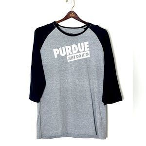 Nike Purdue University Just Do It Raglan T- Shirt Gray‎ Black Slim Fit XXL
